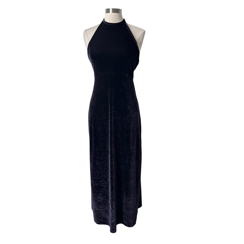 Vintage Basement USA Purple Velvet Whimsygoth Maxi Dress Open Back Womens Large